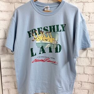 Men’s Light Blue "Freshly Laid" Graphic Tee Chicken Ranch -2005